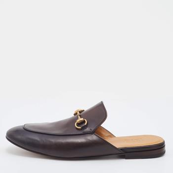 [二手商品] Gucci | Gucci Dark Brown Leather Princetown Flat Mules Size 42.5商品图片,