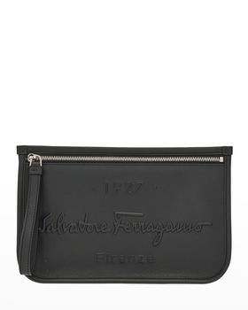 菲拉格慕包女包, Salvatore Ferragamo | Men's Leather Logo Zip Pouch Clutch Bag商品图片 
