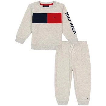 Tommy Hilfiger | Baby Boys Global Stripe Heather Crewneck Sweatsuit, 2 Piece Set,商家Macy's,价格¥222