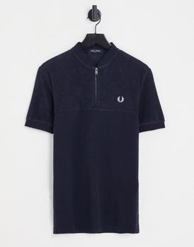Fred Perry | Fred Perry towelling panel polo shirt in navy商品图片,