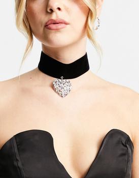 ASOS | ASOS DESIGN choker necklace with crystal heart charm in black商品图片,