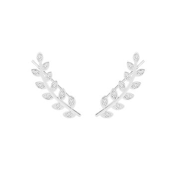 Essentials Jewelry, Essentials | Cubic Zirconia Branch & Leaves Ear Climber in Silver Plate商品图片 5折×额外7折, 额外七折