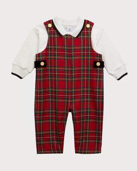 推荐Boy's Tartan Plaid Overalls W/ Long Sleeve Polo Shirt, Size 6M-24M商品