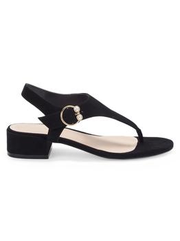 stuart weitzman凉鞋马丁靴, Stuart Weitzman | Faux Pearl-Embellished Suede Thong Sandals商品图片 3.5折