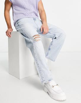 推荐Calvin Klein Jeans 90s straight crop jeans with distressed detail in light wash商品