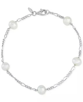 Macy's | Cultured Freshwater Potato Pearl (6 - 6-1/2mm) Station Figaro Link Bracelet in Sterling Silver,商家Macy's,价格¥281