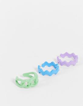 推荐DesignB London x3 multipack coated metal rings in pastel multi商品