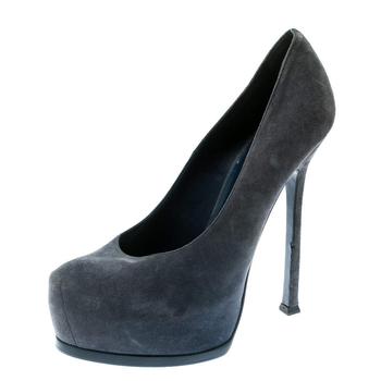 ysl高跟鞋评价, [二手商品] Yves Saint Laurent | Saint Laurent Paris Blue Suede Tribtoo Platform Pumps Size 40商品图片 2.5折