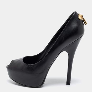 lv女鞋, [二手商品] Louis Vuitton | Louis Vuitton Black Leather Oh Really! Peep Toe Platform Pumps Size 38商品图片 满1件减$100, 满减