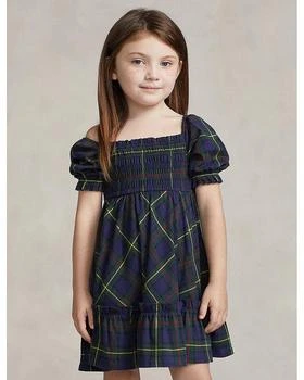 Ralph Lauren | Girls' Plaid Smocked Cotton Jersey Dress - Little Kid, Big Kid 5.9折×额外7折, 额外七折