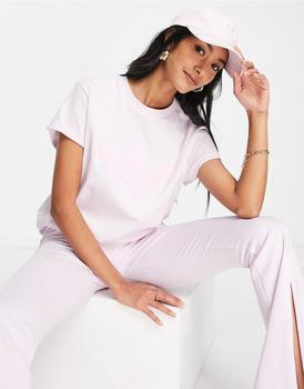 美国阿迪达斯, Adidas | adidas Originals '80's Aerobic' roll sleeve t-shirt with trefoil in pink商品图片 6折