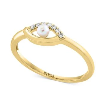 Effy | EFFY® Cultured Freshwater Pearl (4mm) & Diamond (1/20 ct. t.w.) Evil Eye Ring in 14k Gold,商家Macy's,价格¥2928