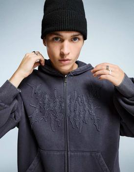 Bershka Cropped boxy fit zip-up hoodie in mid blue – On Sale Now