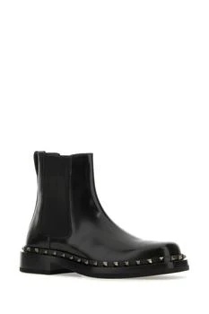 推荐Black leather Rockstud M-Way ankle boots商品