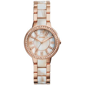 Fossil | Women's Virginia Shimmer Horn and Rose Gold-Tone Stainless Steel Bracelet Watch 30mm ES3716商品图片,