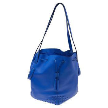 product Tod's Blue Leather Drawstring Bucket Bag image