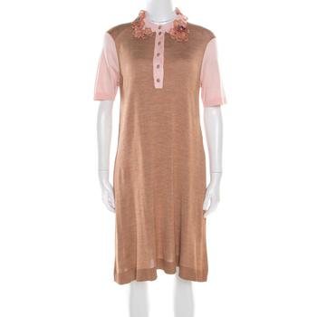 lv丝巾, [二手商品] Louis Vuitton | Louis Vuitton Beige Silk Knit Floral and Bead Applique Polo T-Shirt Dress L商品图片 5.3折, 满1件减$100, 满减