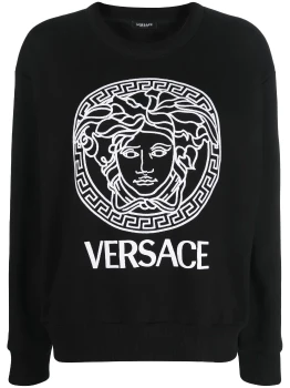 Versace | VERSACE 女士黑色棉质白色美杜莎印花圆领卫衣 1004132-1A01174-1B000 包邮包税