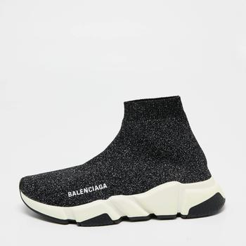 推荐Balenciaga Black/Silver Glitter Knit Fabric Speed Trainer High-Top Sneakers Size 37商品