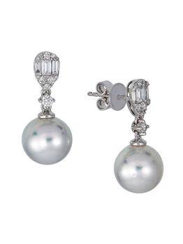商品​18K White Gold, Diamond & 10MM South Sea Pearl Drop Earrings图片