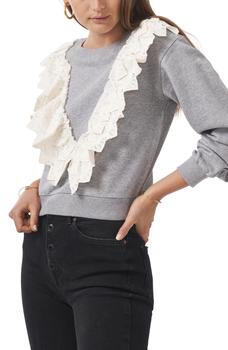 1. State是什么牌子, 1. State | Front Lace Ruffle Crewneck Sweatshirt商品图片 4.4折×额外9.5折, 额外九五折