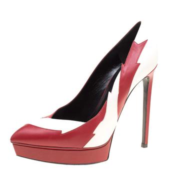 ysl高跟鞋价格, [二手商品] Yves Saint Laurent | Saint Laurent Paris Two Tone Leather Lightning Bolt Platform Pumps Size 39.5商品图片 2折