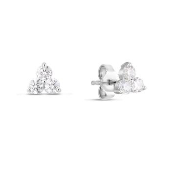 商品Roberto Coin 18K White Gold Classic Diamond 3 Stone Cluster Stud Earrings 0.55 CTTW图片
