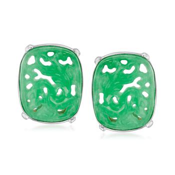 商品Ross-Simons Carved Jade Dragon Earrings in Sterling Silver图片