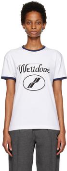商品We11done | White & Navy Cursive Ringer T-Shirt,商家SSENSE,价格¥490图片