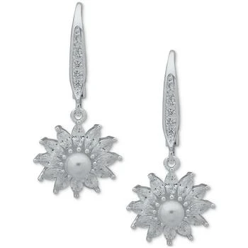 Anne Klein | Silver-Tone Imitation Pearl & Crystal Flower Leverback Drop Earrings 独家减免邮费