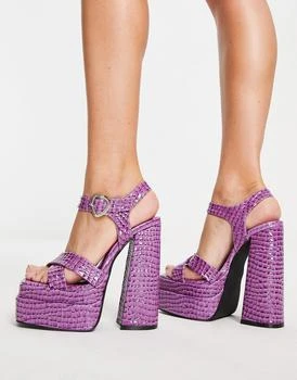 Daisy Street | Daisy Street Exclusive platform heel sandals with heart shaped buckle in purple 4.0折