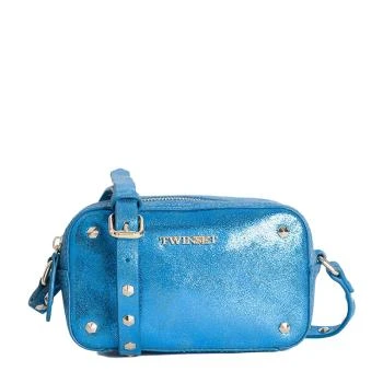 推荐TWINSET 女士蓝色牛皮拼涤纶里衬斜挎包 OS8TBN-02403商品