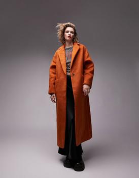 Topshop | Topshop brushed long coat with patch pockets in burnt orange商品图片,