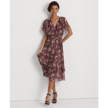 女装拉夫劳伦连衣裙, Ralph Lauren | Floral Crinkle Georgette Belted Dress商品图片 
