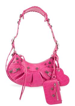 推荐Le Cagole XS pink leather shoulder bag商品