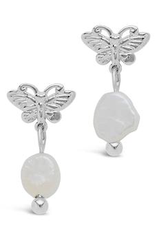商品Sterling Forever | Rhodium Plated Butterfly 6mm Baroque Pearl Drop Earrings,商家Nordstrom Rack,价格¥185图片