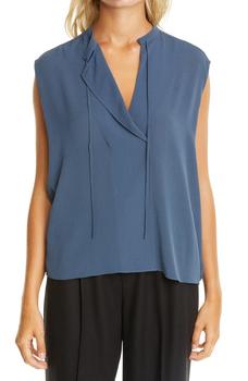 vince真丝, Vince | Tie Neck Sleeveless Silk Blouse商品图片 5.2折