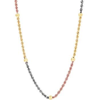 商品Macy's | Tricolor Beaded Rope Link 18" Chain Necklace in 10k Gold, White Gold & Rose Gold,商家Macy's,价格¥2322图片
