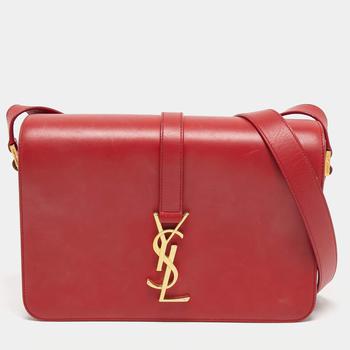 [二手商品] Yves Saint Laurent | Saint Laurent Red Leather Medium Monogram Universite Shoulder Bag商品图片,