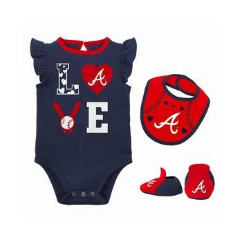 Outerstuff | Newborn and Infant Boys and Girls Navy, Red Atlanta Braves Three-Piece Love of Baseball Bib Bodysuit and Booties Set,商家Macy's,价格¥240