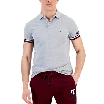 推荐Men's Monotype Logo Striped Cuff Short Sleeve Polo Shirt商品
