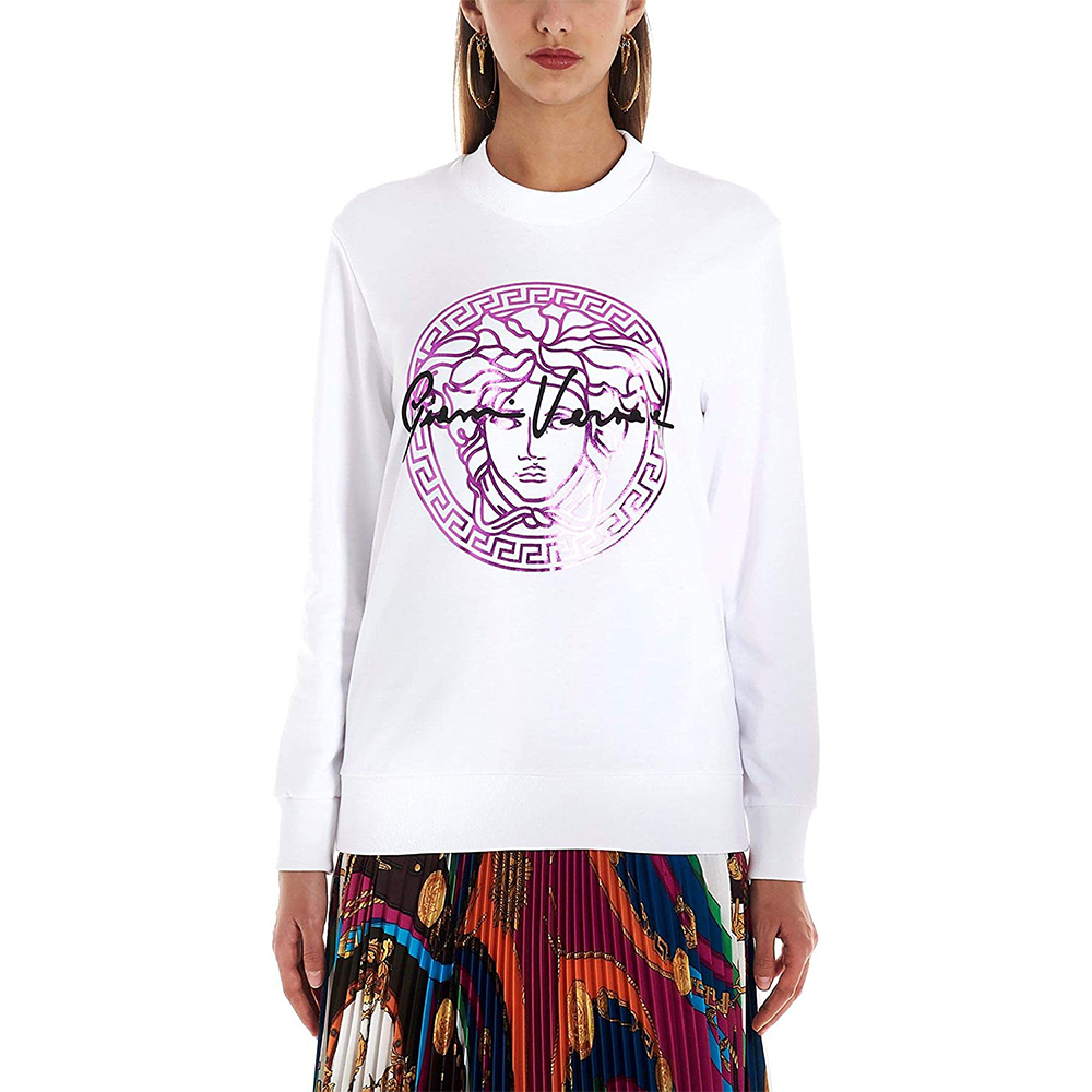 美国范思哲卫衣, Versace | VERSACE 女士白色范思哲头像印花棉质圆领卫衣 A85852-A231242A-1001商品图片 独家减免邮费