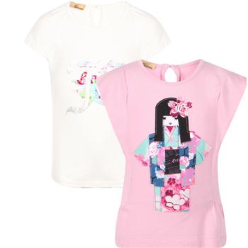 推荐Colorful logo lettering and kimono t shirt short sleeved set in white and pink商品