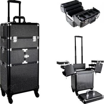 VER | Ver  Pattern 3-Tiers Accordion Trays 4-Wheels Professional Rolling Aluminum Cosmetic Makeup Case & 6-Tiers Extendable Trays with Dividers - Black Krystal,商家Premium Outlets,价格¥1074