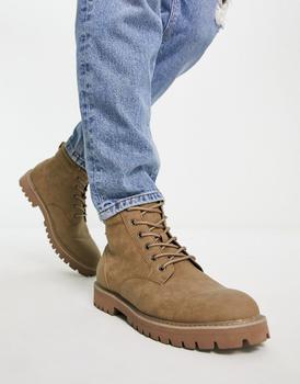 ASOS | ASOS DESIGN lace up boots in stone faux suede with stone sole商品图片,5.9折