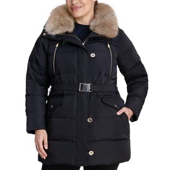 Michael Kors | Women's Plus Size Belted Faux-Fur-Collar Down Puffer Coat, Created for Macy's商品图片,3.9折