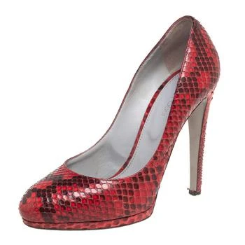 推荐Sergio Rossi Red Python Leather Round-Toe Pumps Size 38商品