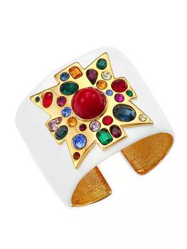 商品Kenneth Jay Lane | 22K Goldplated, White Enamel & Multi-Stone Maltese Cross Wide Cuff Bracelet,商家Saks Fifth Avenue,价格¥2832图片