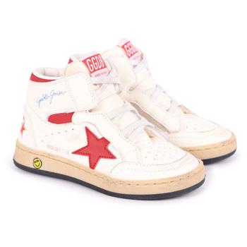 推荐Contrasting logo stars high top leather sneakers in white商品