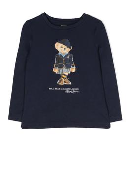 推荐Ralph Lauren Kids Navy Blue Long Sleeve T-shirt With Polo Bear Print商品
